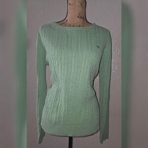 Vintage Izod Lime Green Cable Knit Sweater Preppy Large